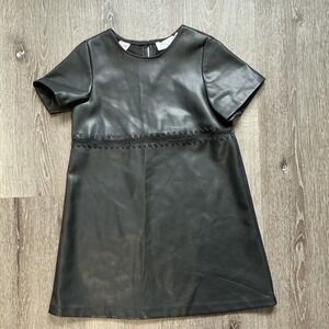 ZARA Kids Faux Leather Short Sleeve A-Line Dress Black Size 4-5
